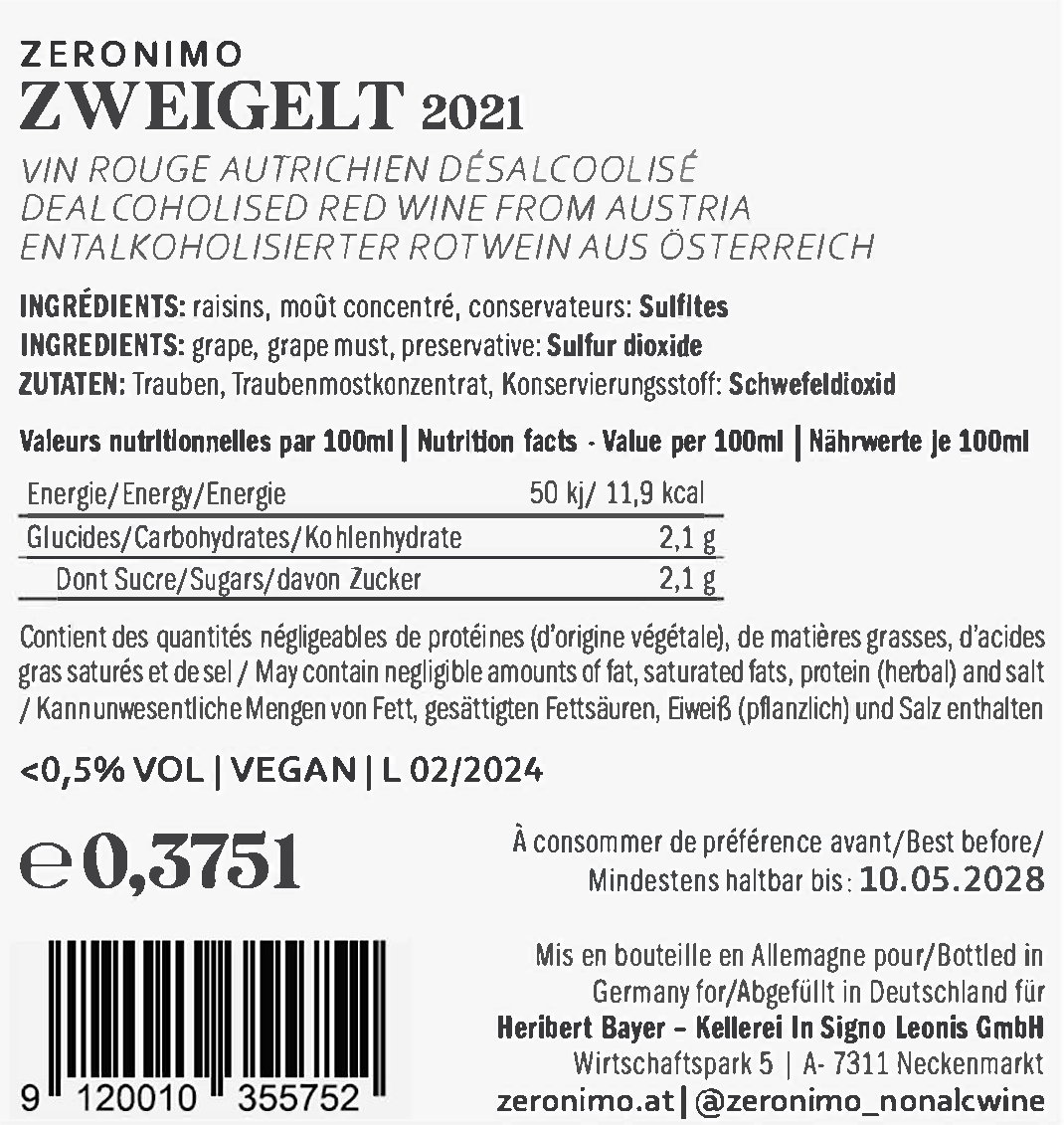Zeronimo Zweigelt Wine Half Bottle - 375ml Delight