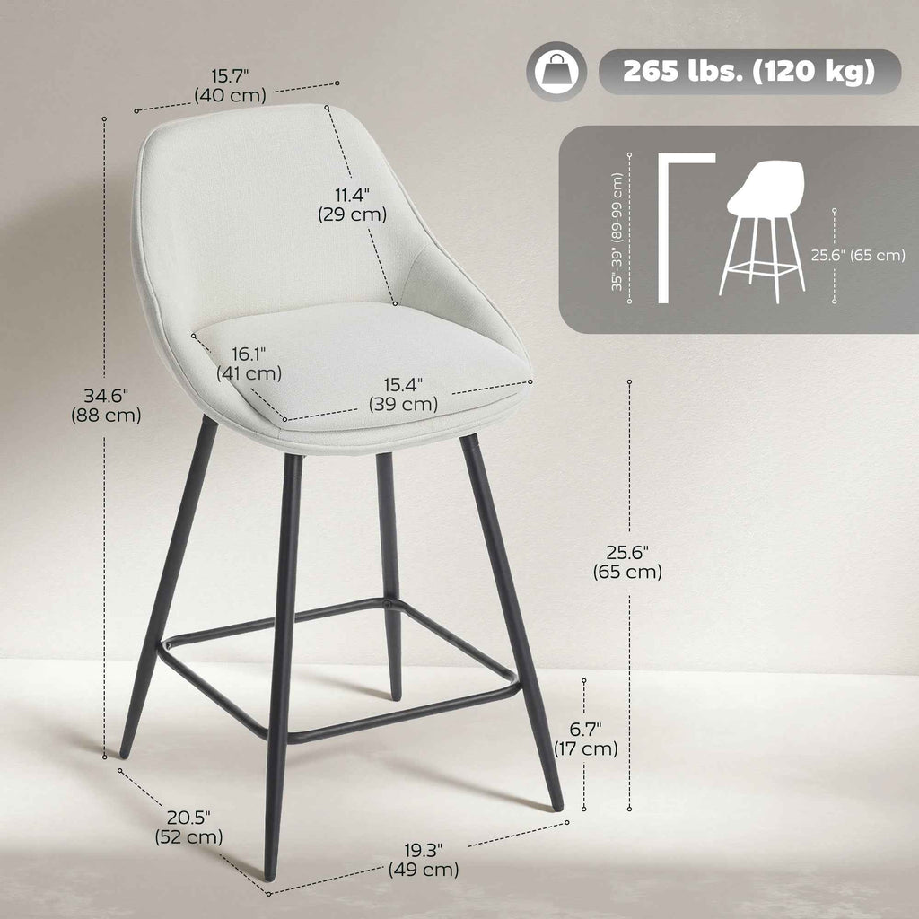Reece 26" Counter Height Stools with Swivel and Backrest-Set of 2-Cream White