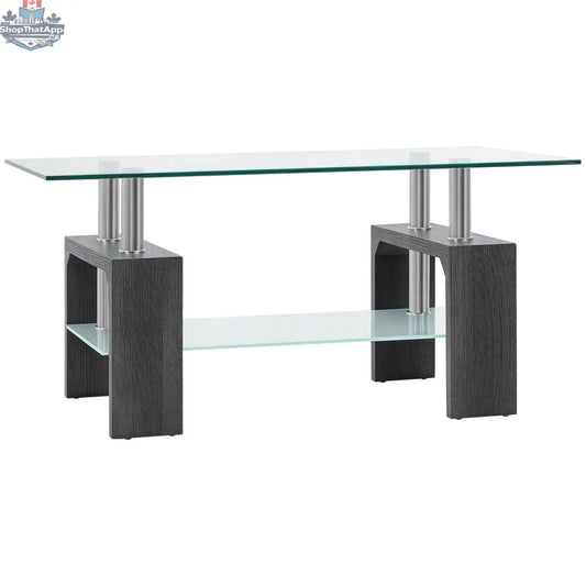 Sutton glass coffee table with tempered grey glass top and sleek metal legs, modern furniture by SLOTH Nation.