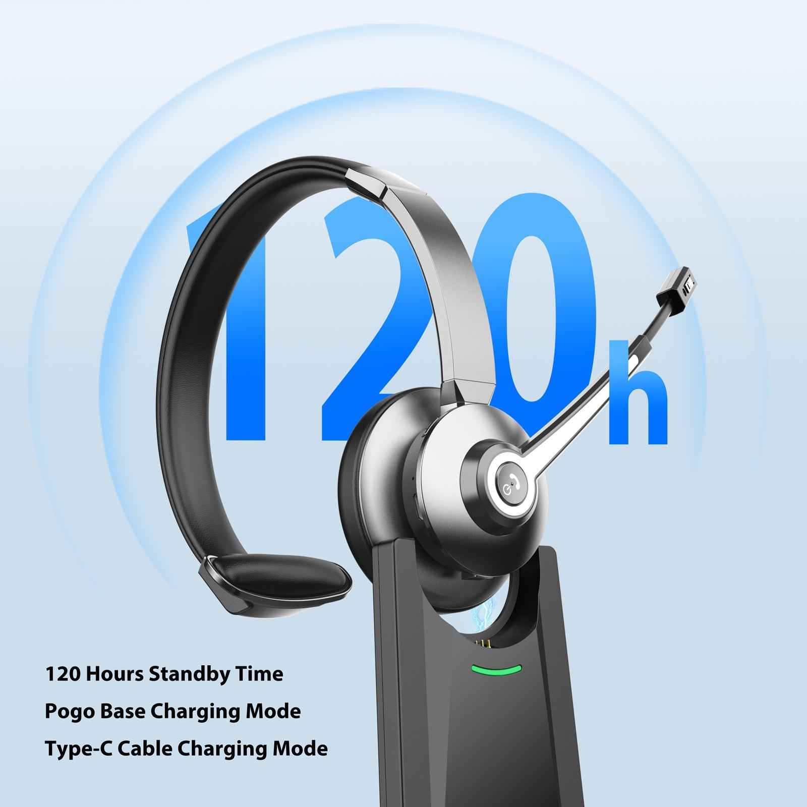 ProComm™ Professional Bluetooth Headset for Microsoft Teams & Call Centers – Wireless Headset with Noise-Cancelling Microphone, USB Dongle & Charging Base – Office, VoIP & Trucker Use