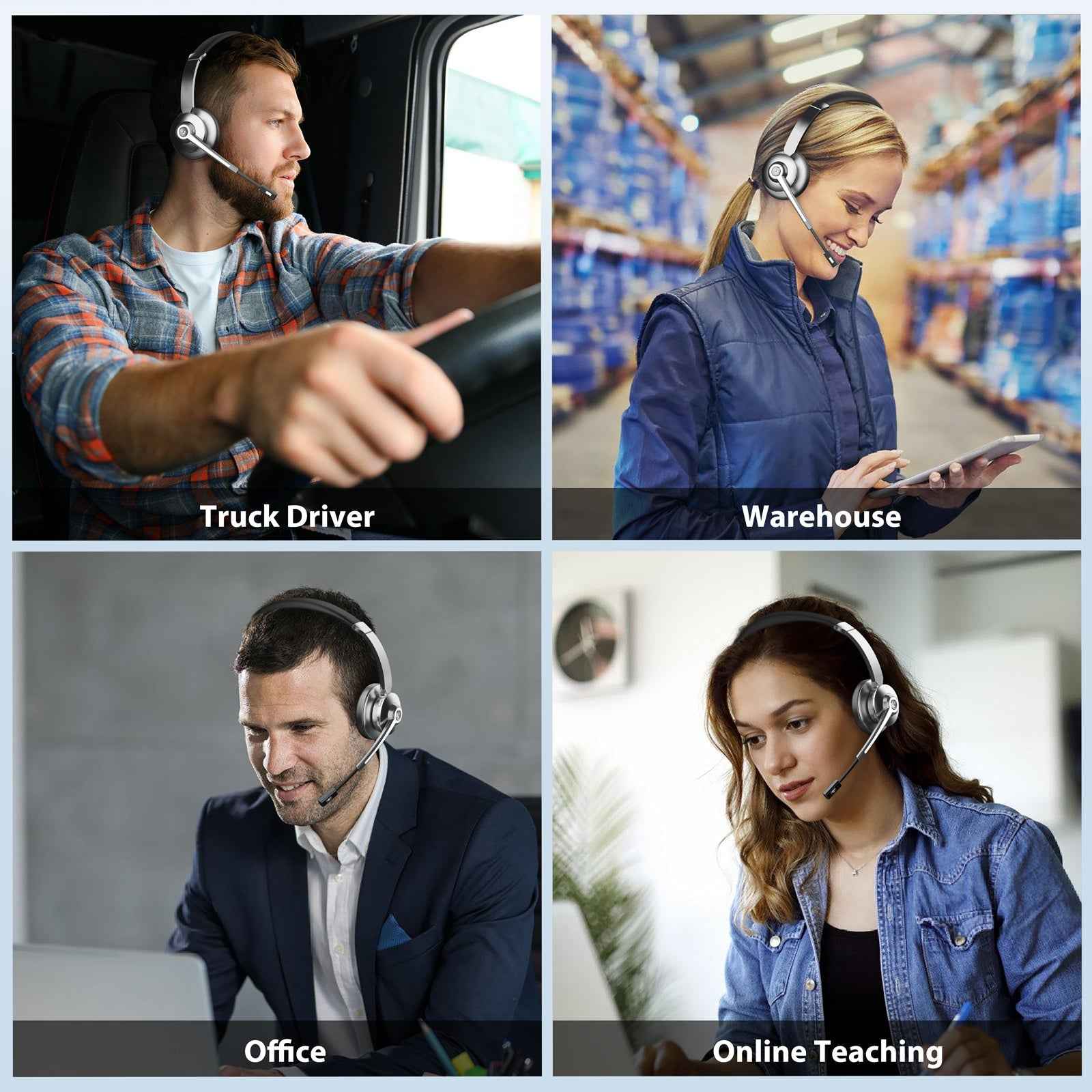 ProComm™ Professional Bluetooth Headset for Microsoft Teams & Call Centers – Wireless Headset with Noise-Cancelling Microphone, USB Dongle & Charging Base – Office, VoIP & Trucker Use