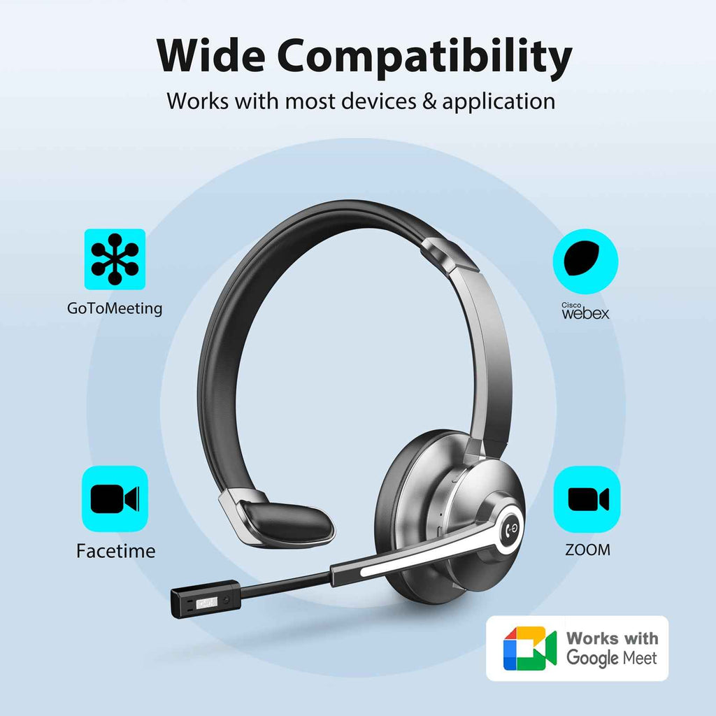 ProComm™ Professional Bluetooth Headset for Microsoft Teams & Call Centers – Wireless Headset with Noise-Cancelling Microphone, USB Dongle & Charging Base – Office, VoIP & Trucker Use
