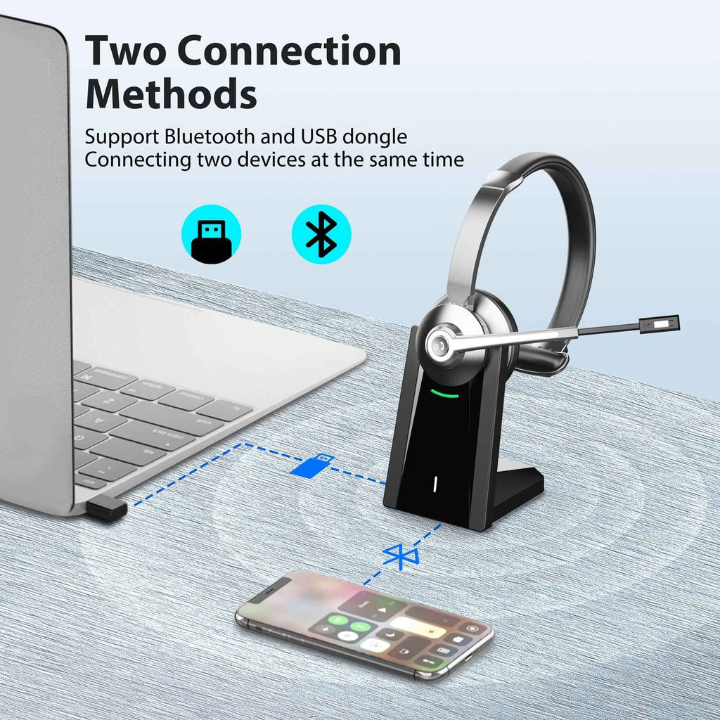ProComm™ Professional Bluetooth Headset for Microsoft Teams & Call Centers – Wireless Headset with Noise-Cancelling Microphone, USB Dongle & Charging Base – Office, VoIP & Trucker Use