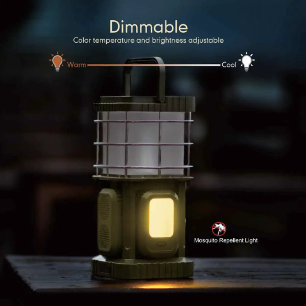 Zoppinh TRU De-LIGHT BUDDY camping lantern with LED light, side lamps, Bluetooth speaker, and power bank for outdoor use.