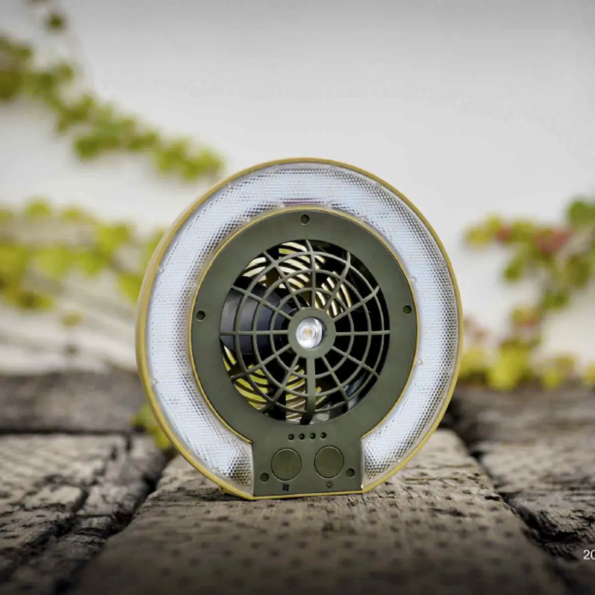 Zoppinh TRU De-LIGHT LiteBreeze LED multi-use disc fan with integrated light, suitable for indoor and outdoor use, shown in the image.