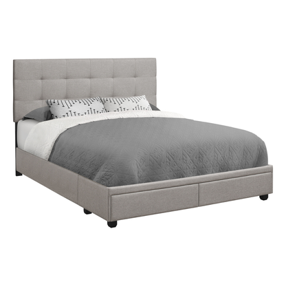 Base de lit Queen avec 2 tiroirs rangement tissus gris - Monarch (I6020Q) - Shopthatapp.ca