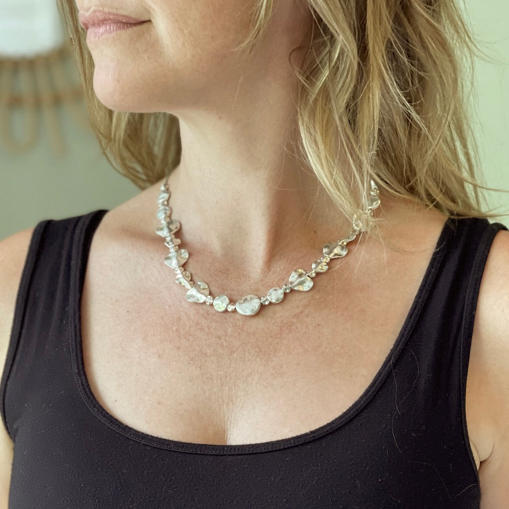 Silver Heart Necklace - Beaten Silver Plate Heart Pendant - Shopthatapp.ca