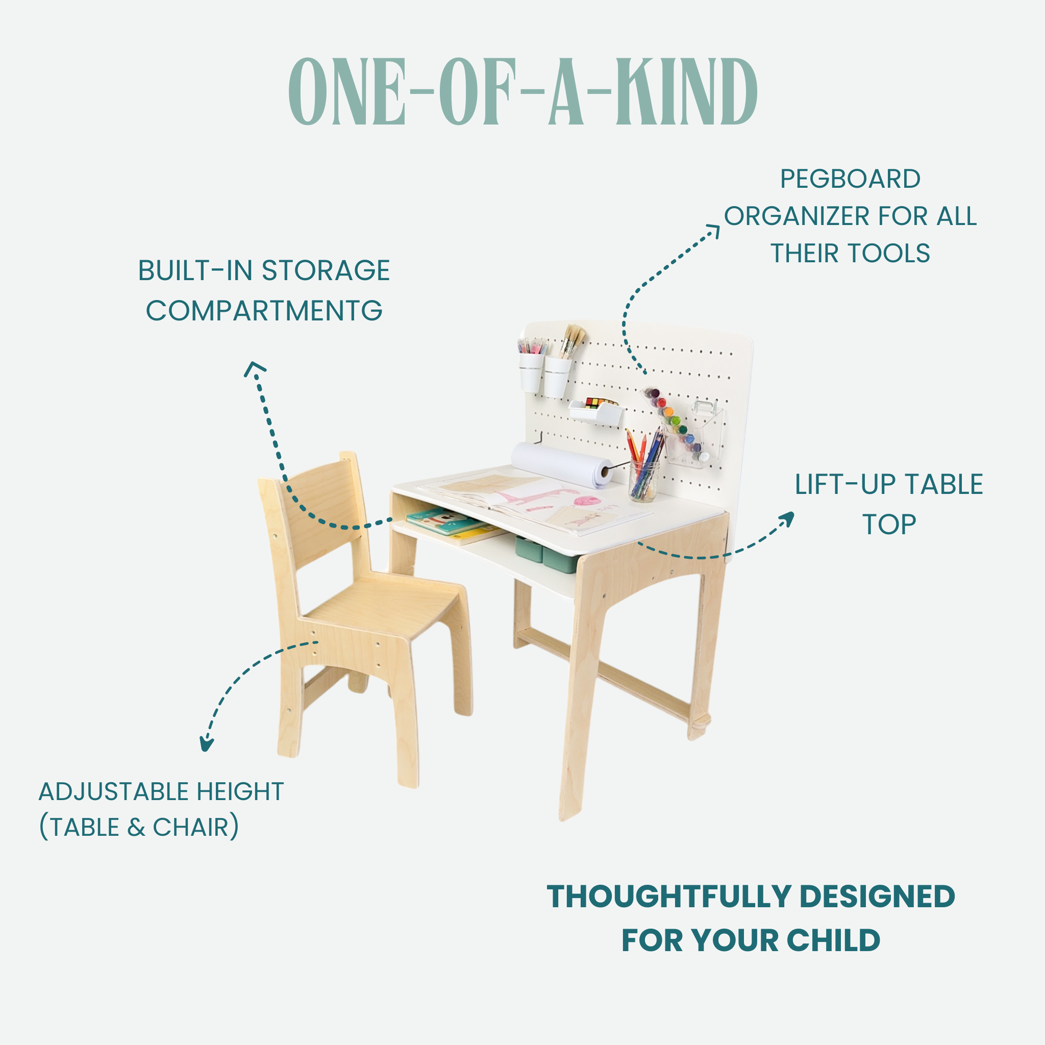 LUMEN Big Kid Desk and Chair | Adjustable Height Study Table for Growing Learnings - Shopthatapp.ca