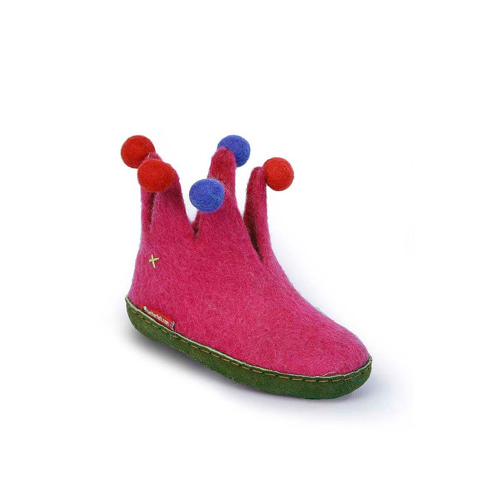 The Jester Pink Wool Slippers for Kids – Hand-Felted with Suede Sole