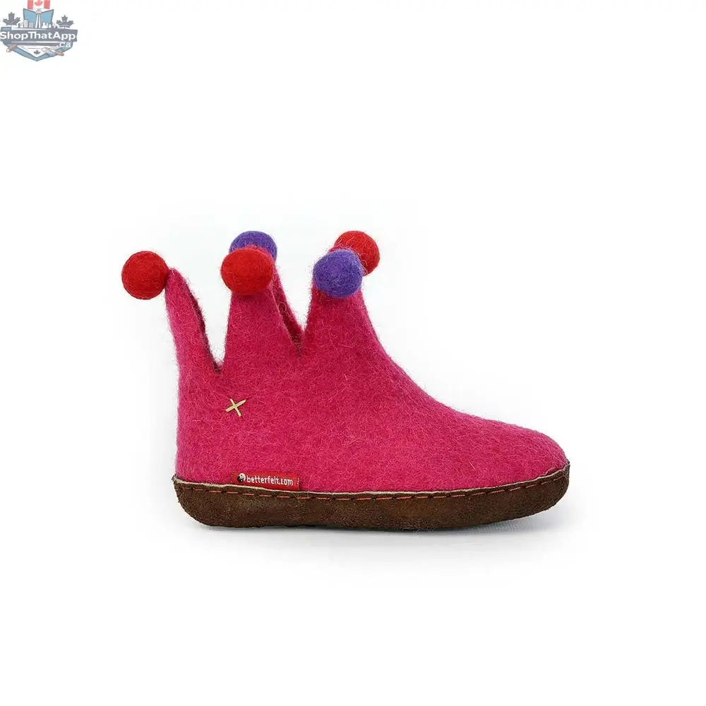 The Jester Pink Wool Slippers for Kids – Hand-Felted with Suede Sole - Shopthatapp.ca