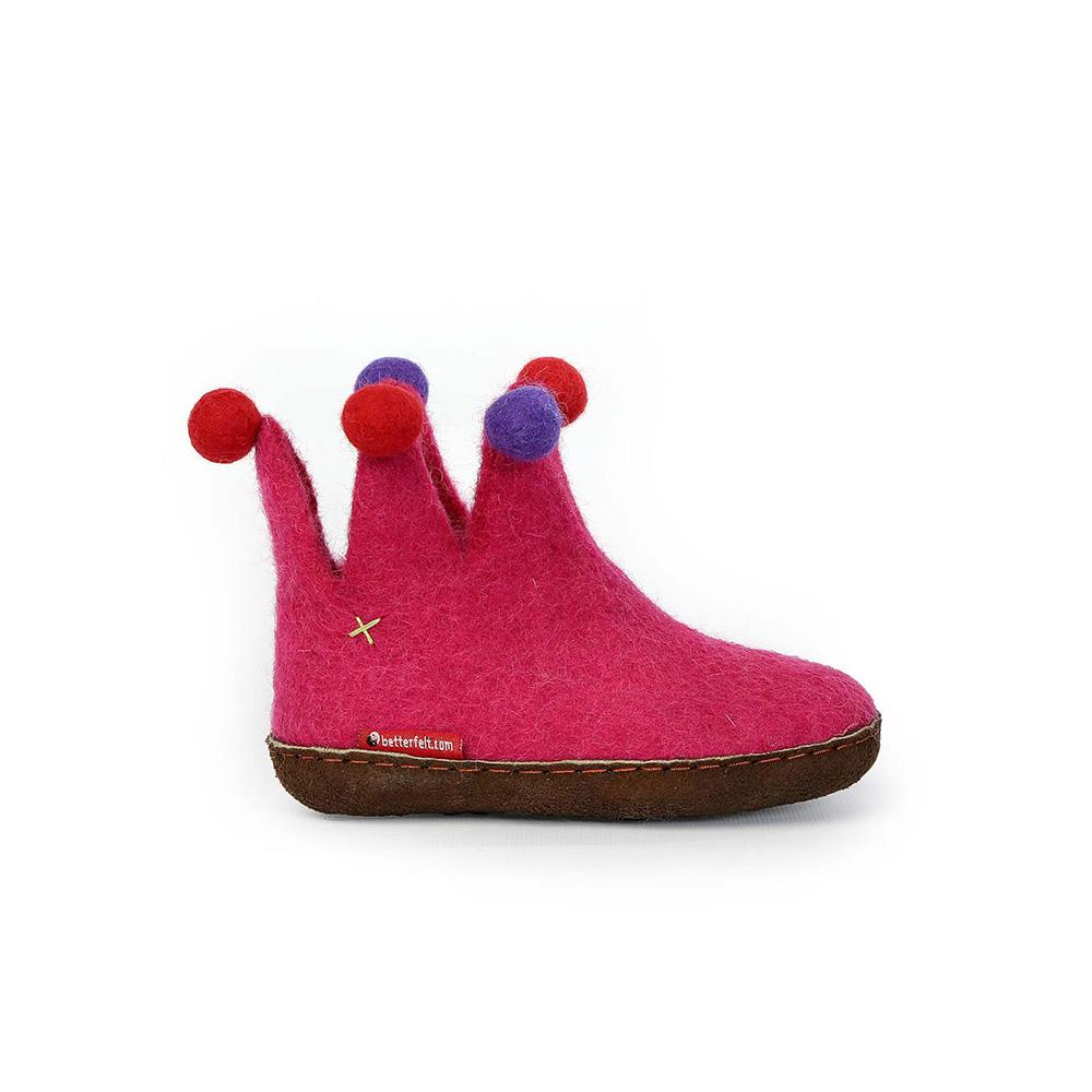 The Jester Pink Wool Slippers for Kids – Hand-Felted with Suede Sole