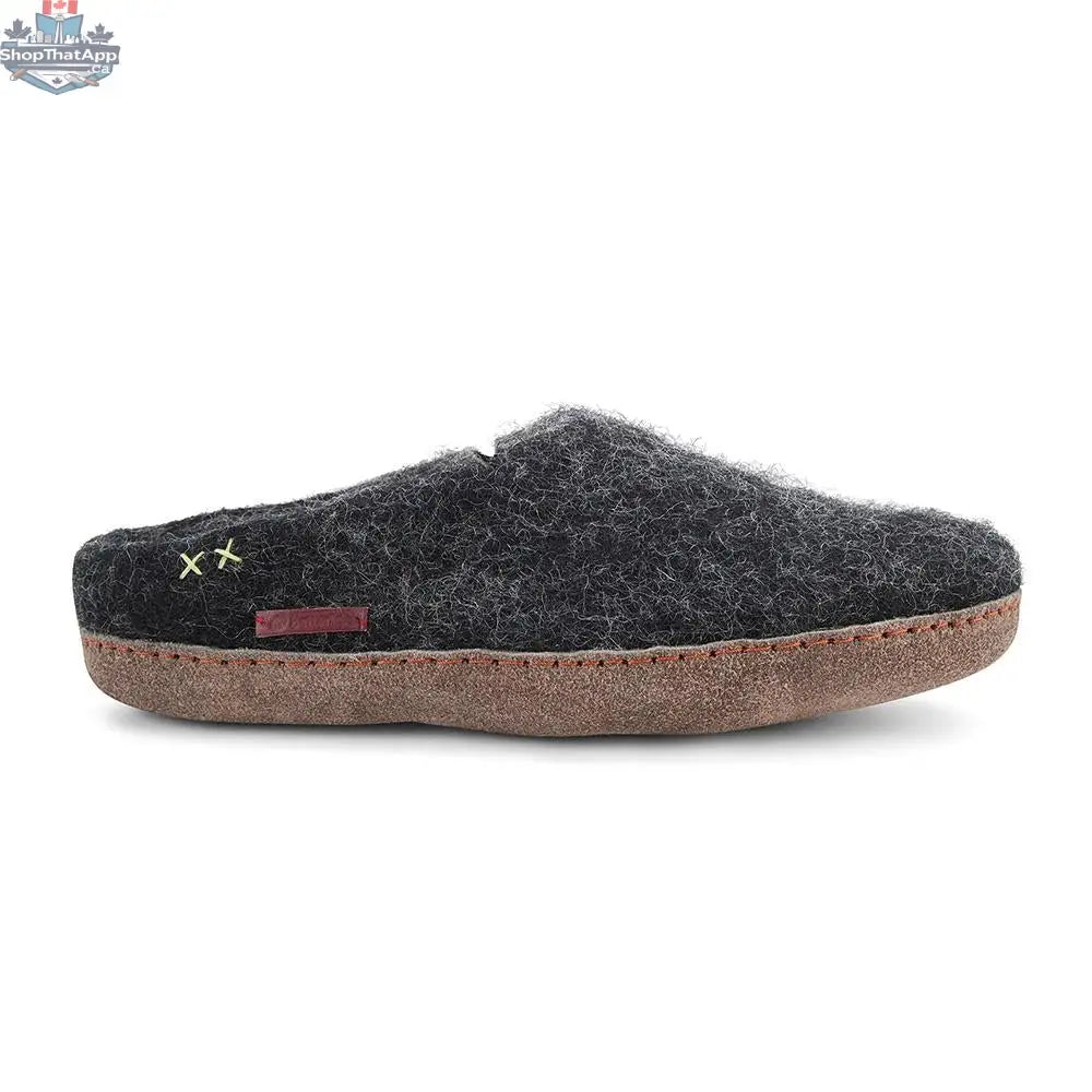 Classic Black Felted Wool Slippers with Suede Sole - Shopthatapp.ca