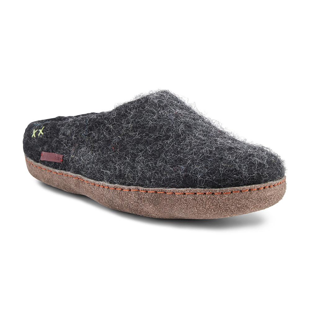 Classic Black Felted Wool Slippers with Suede Sole