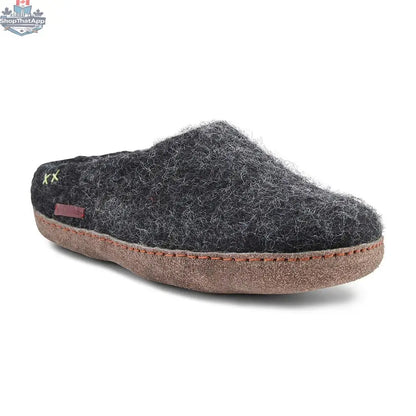 Classic Black Felted Wool Slippers with Suede Sole - Shopthatapp.ca