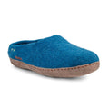 Classic Wool Slippers for Comfort: Steel Blue & Leather Design