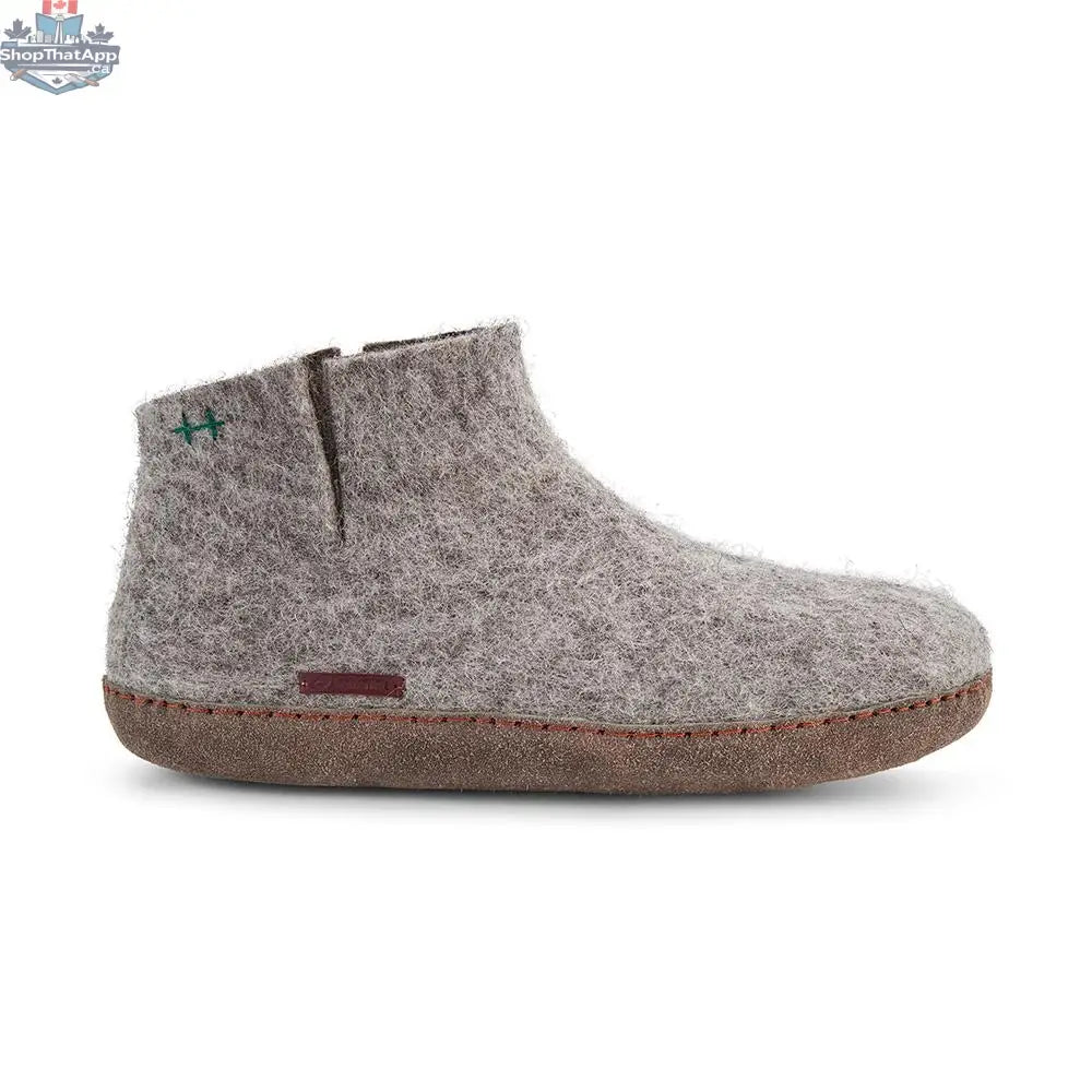 Classic Grey Wool Slipper Boots with Leather Sole - Shopthatapp.ca
