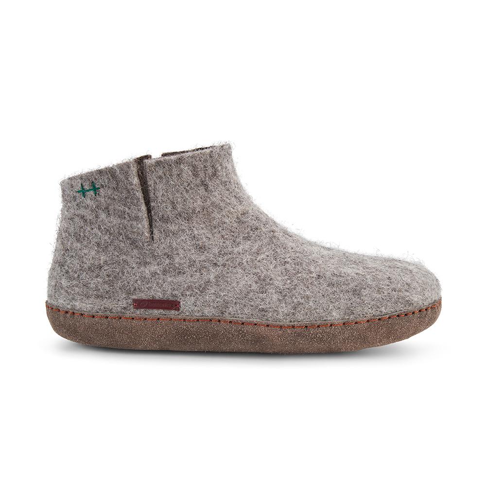Classic Grey Wool Slipper Boots with Leather Sole