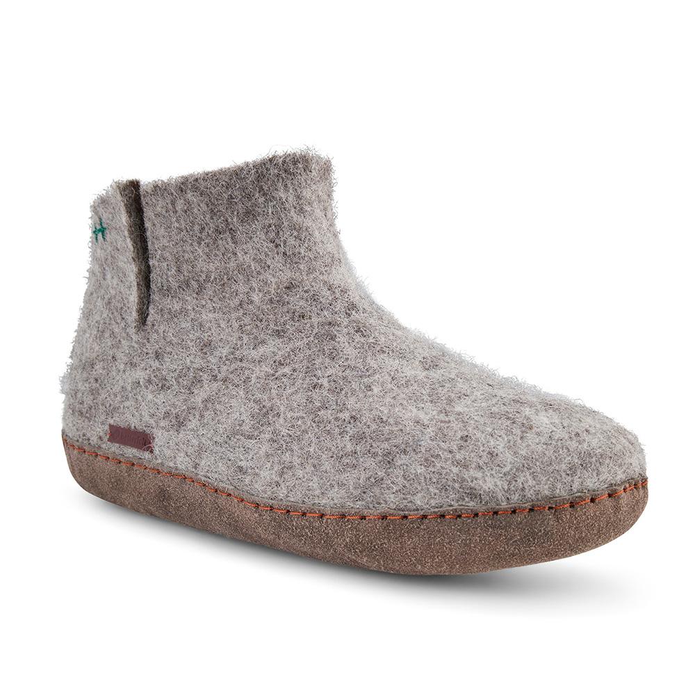 Classic Grey Wool Slipper Boots with Leather Sole