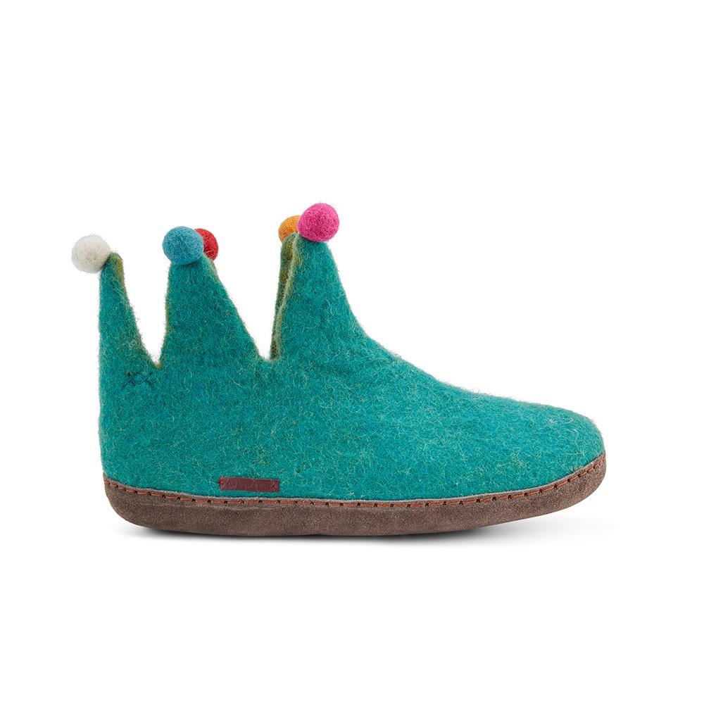 Cozy Light Blue Felted Wool Slippers – The Jester with Suede Sole