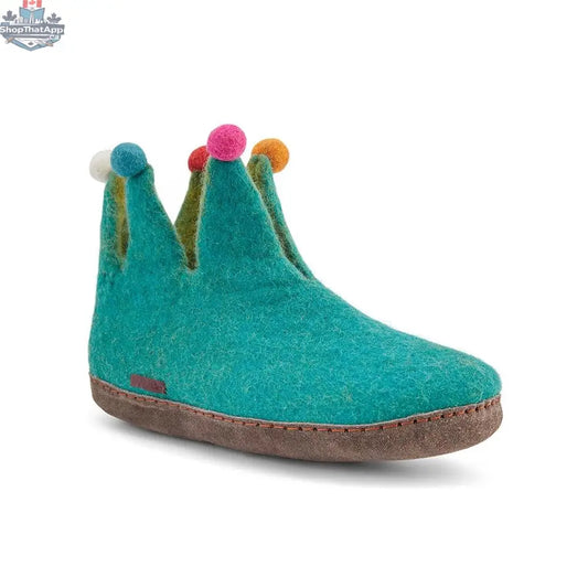 Cozy Light Blue Felted Wool Slippers – The Jester with Suede Sole - Shopthatapp.ca