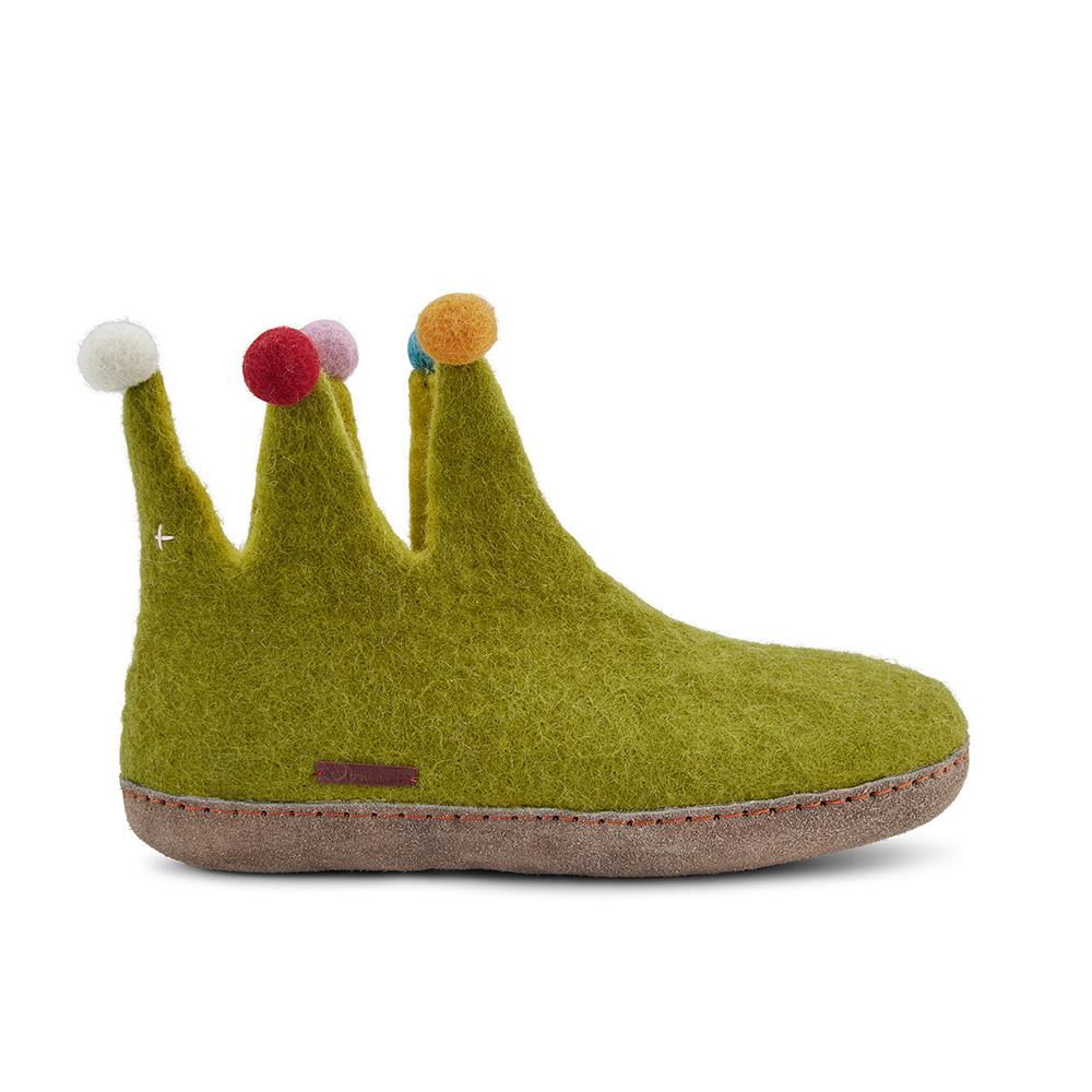 The Jester Felted Wool Slippers – Lime Green, Suede Sole