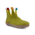 The Jester Felted Wool Slippers – Lime Green, Suede Sole