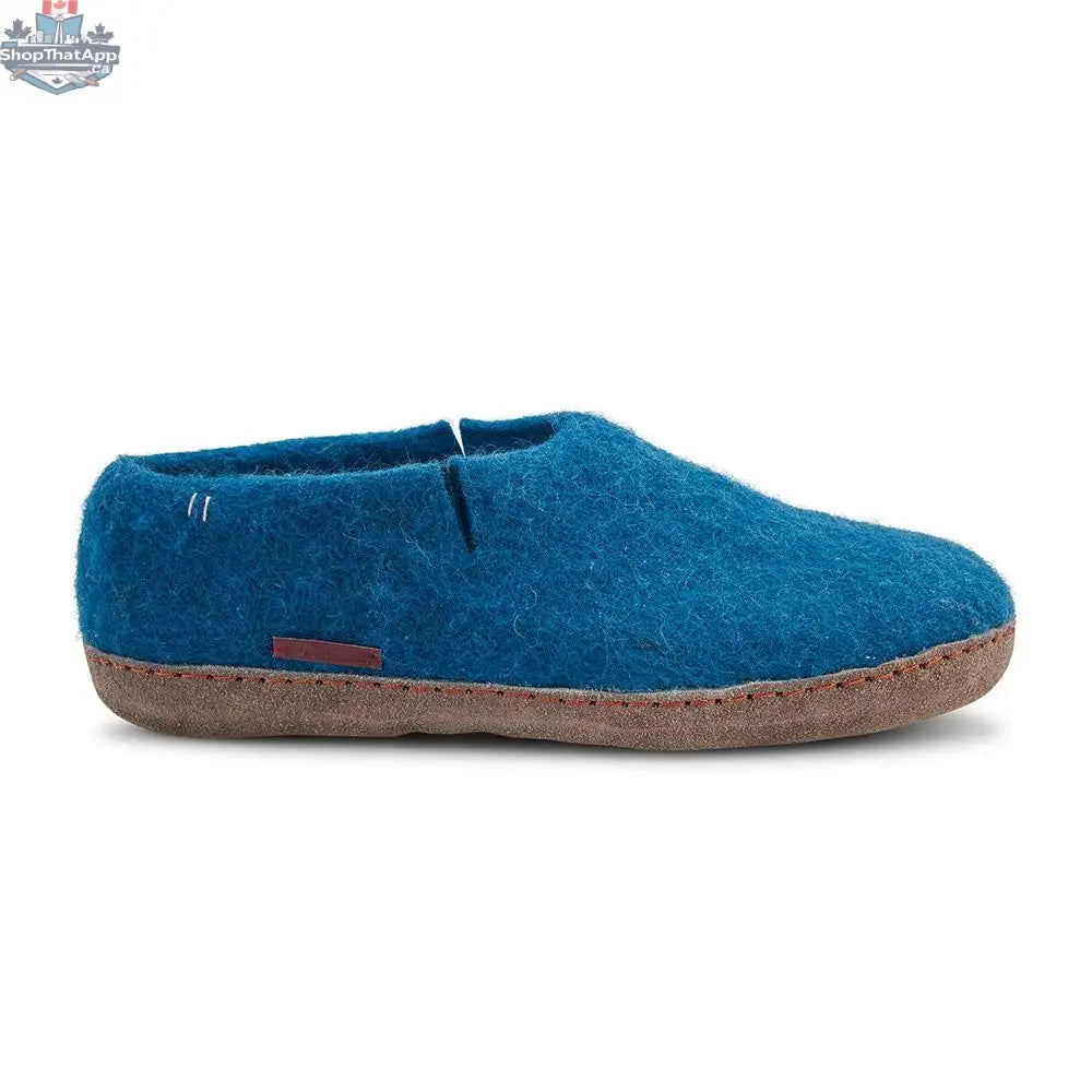 Cozy Wool Felt Slippers – Steel Blue with Suede Leather Sole - Shopthatapp.ca