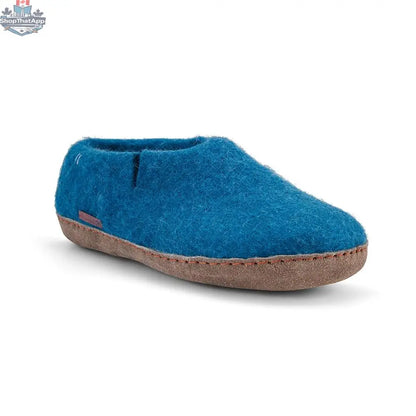 Cozy Wool Felt Slippers – Steel Blue with Suede Leather Sole - Shopthatapp.ca