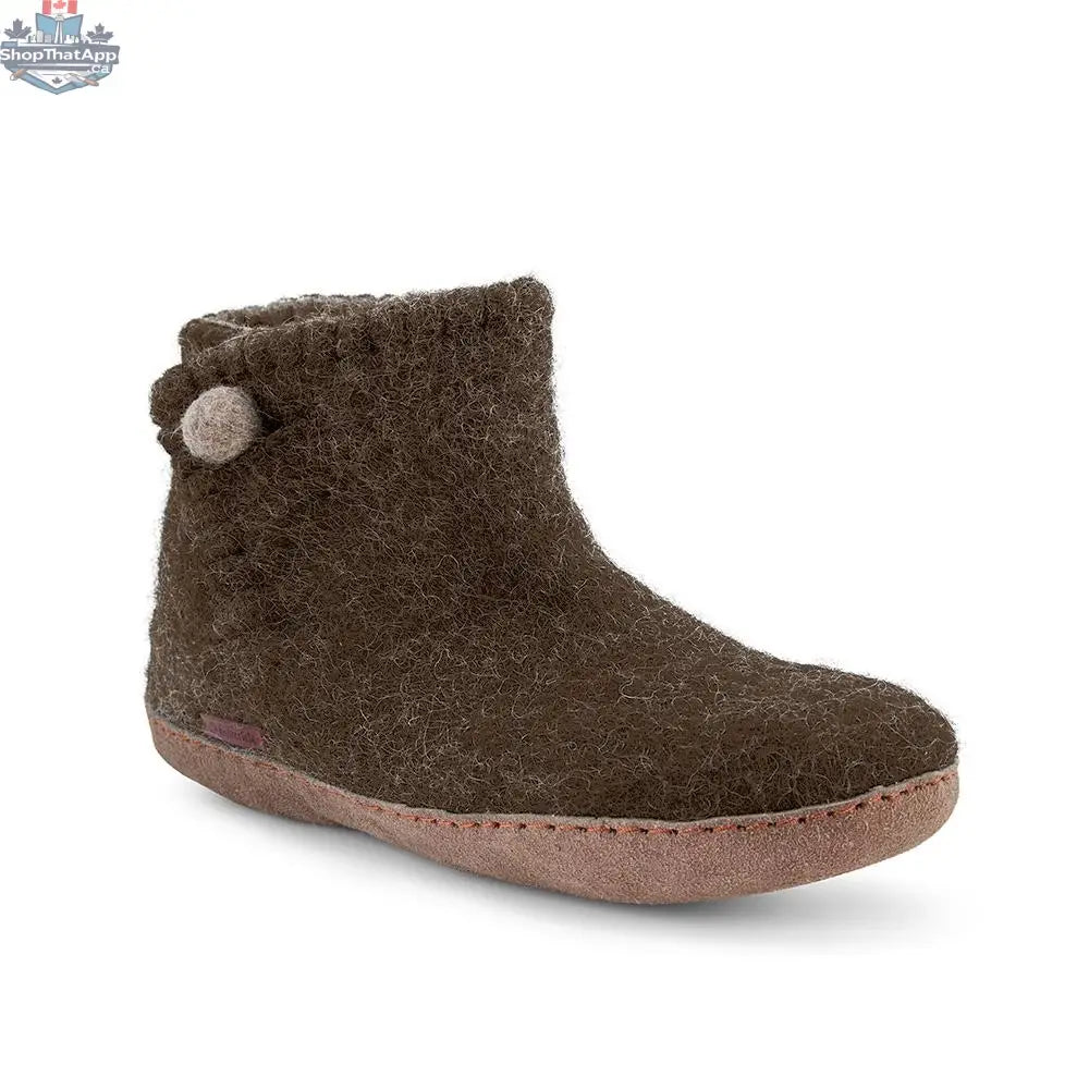 The Daisy Brown Wool Felt Ankle Slippers with Suede Leather Sole - Shopthatapp.ca