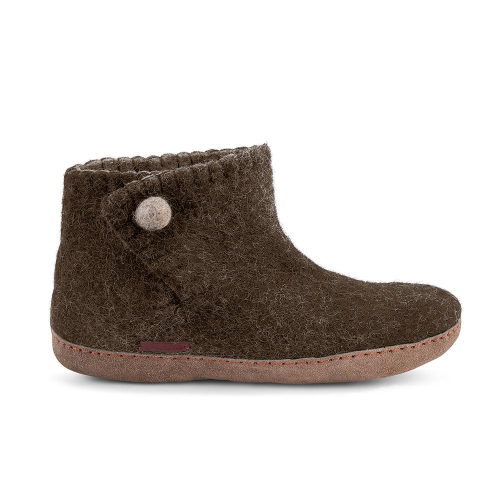 The Daisy Brown Wool Felt Ankle Slippers with Suede Leather Sole