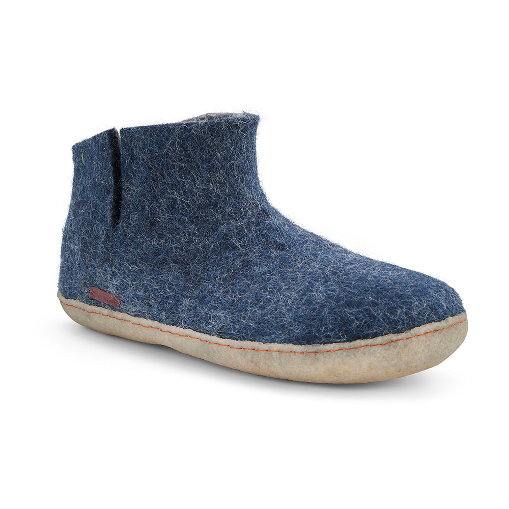 Classic Navy Wool Felt Slipper Boots with Natural Rubber Sole