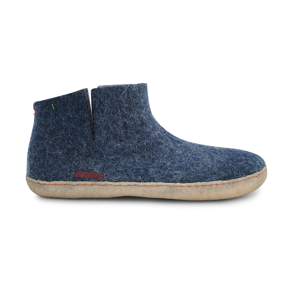 Classic Navy Wool Felt Slipper Boots with Natural Rubber Sole