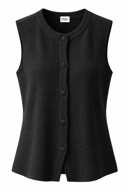 Bezla Black Sleeveless Knit Vest Top - Button Front Design - Shopthatapp.ca
