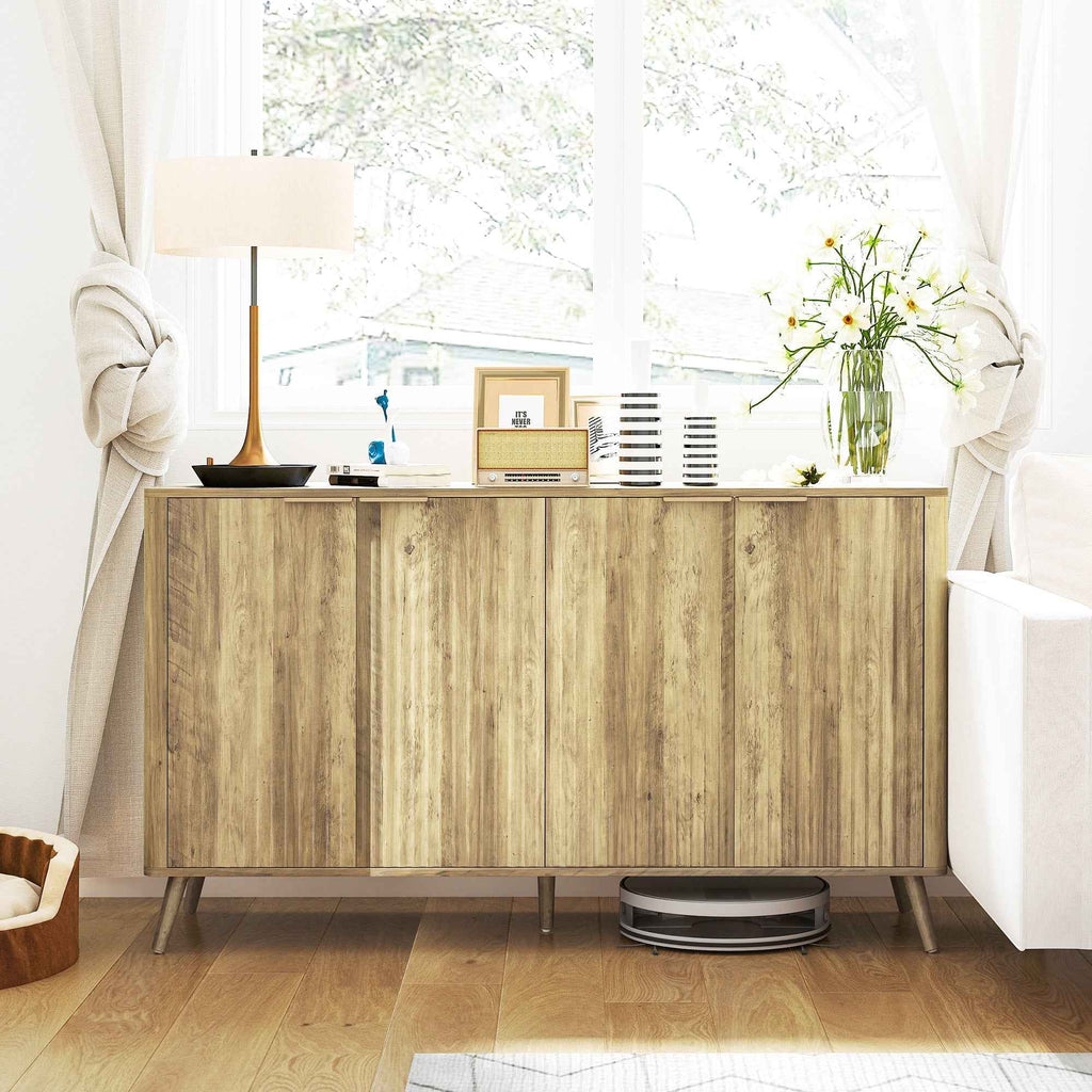 Rory 55" Modern Buffet Sideboard with 4 Fluted Doors and 2 Adjustable Shelves-Oak