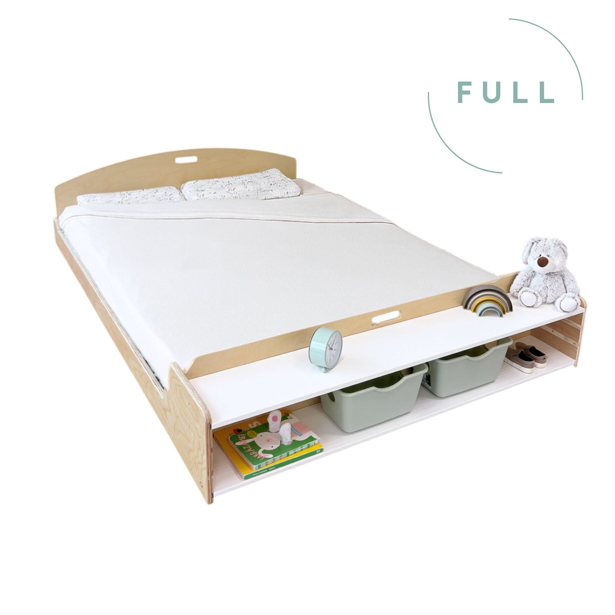 CHERRY FULL - Montessori Floor Bed with Shelves - Shopthatapp.ca