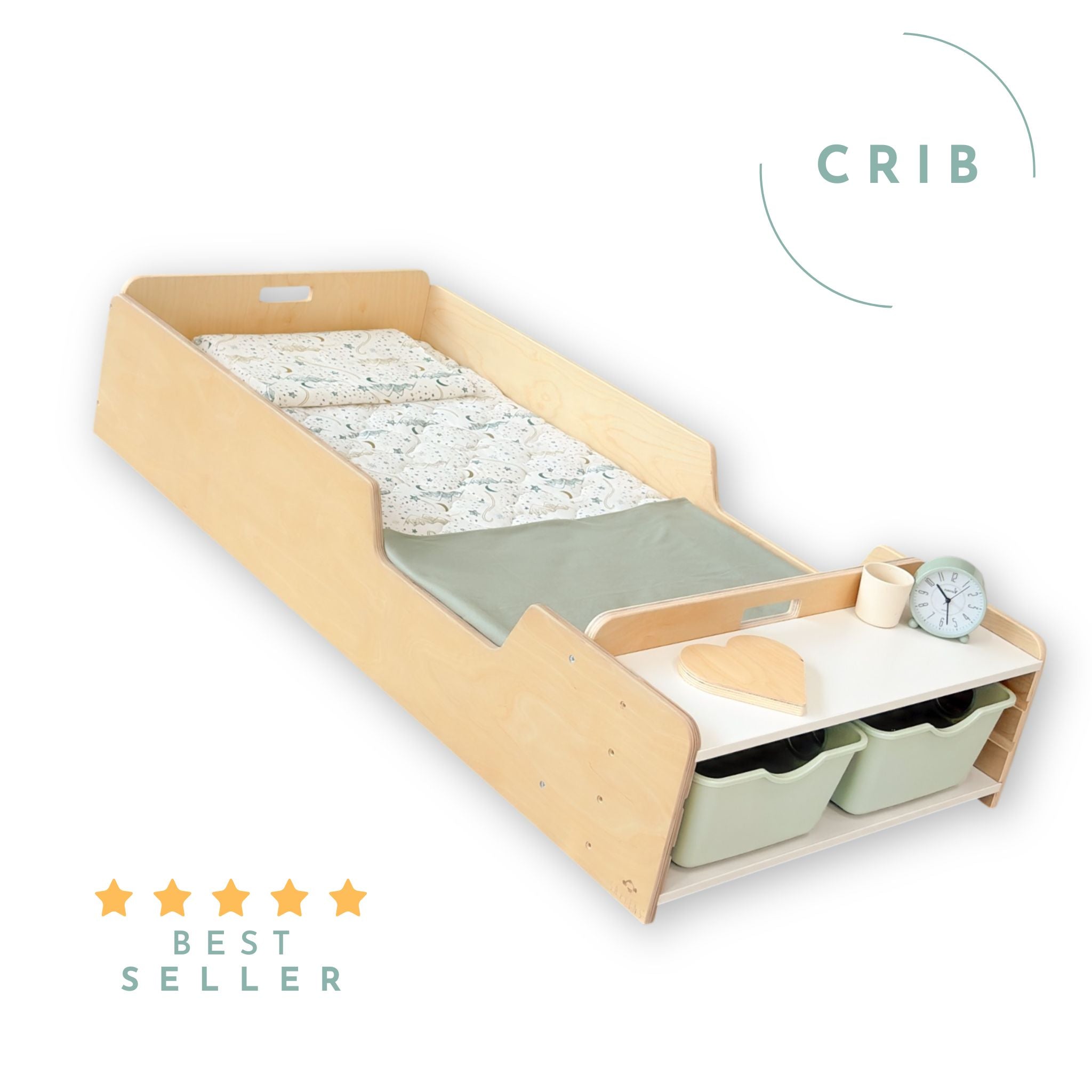 APPLE CRIB - Montessori Floor Bed with Rails & Shelves for Safe Sleep and Easy Access - Shopthatapp.ca
