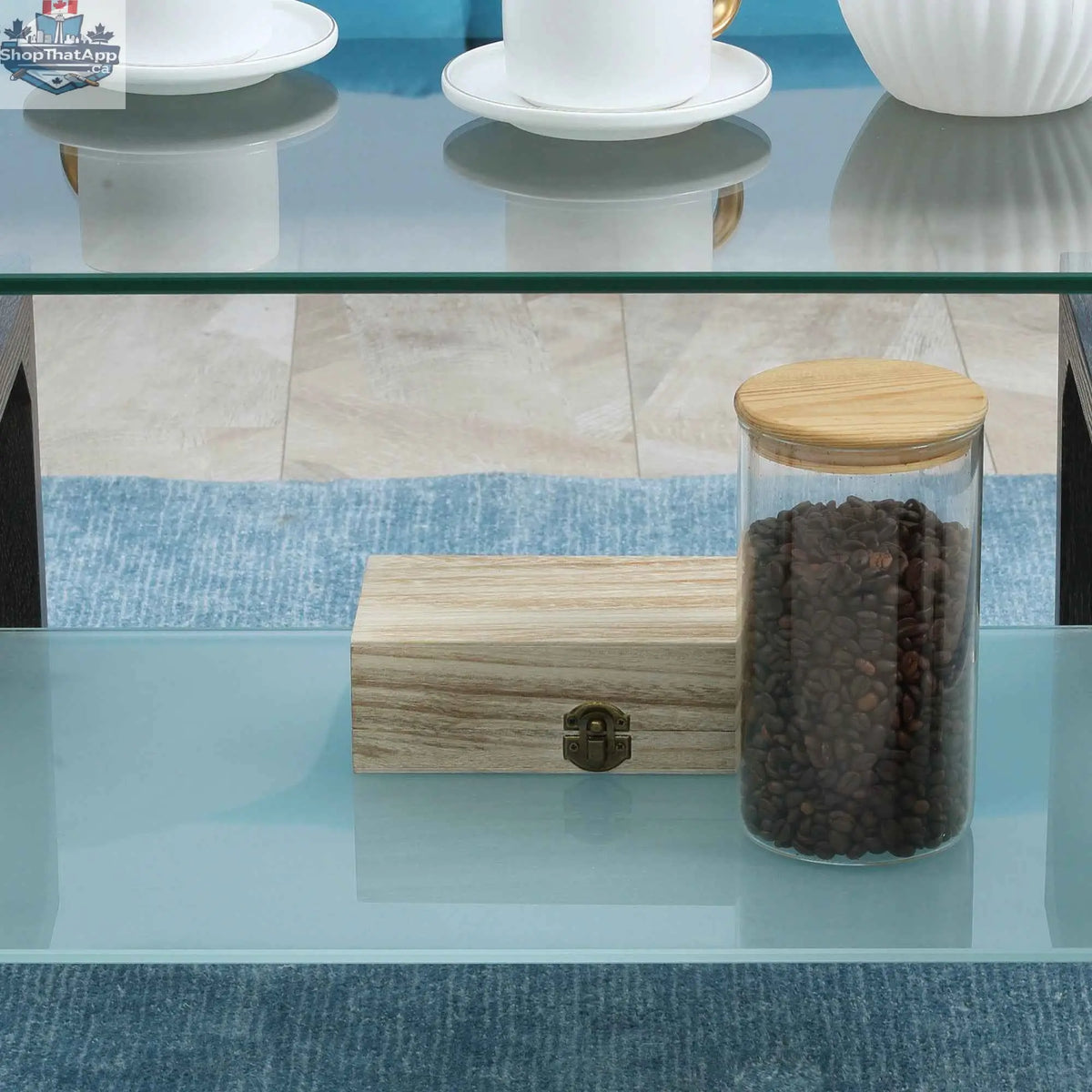 Sutton glass coffee table with tempered glass top in grey, modern furniture piece from SLOTH Nation.
