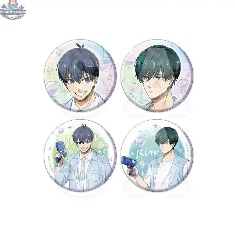 Blue Lock anime collectible badge featuring soap bubbles hologram design by Doki Doki Land, displayed on a tin backing.