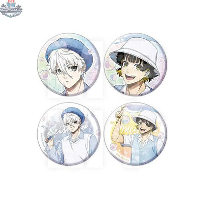 Blue Lock anime collectible badge featuring soap bubbles hologram design from Doki Doki Land, displayed in a tin packaging.