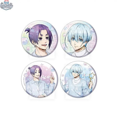 Blue Lock anime badge featuring soap bubbles design, hologram tin collectible by Doki Doki Land, with vibrant blue and holographic details.