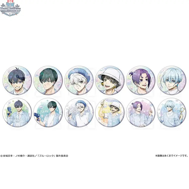 Blue Lock anime collectible badge featuring soap bubbles design, hologram tin badge from Doki Doki Land's trading series.