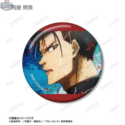 Blue Lock anime badge featuring trading grunge design on canvas tin, collectible Doki Doki Land merchandise.