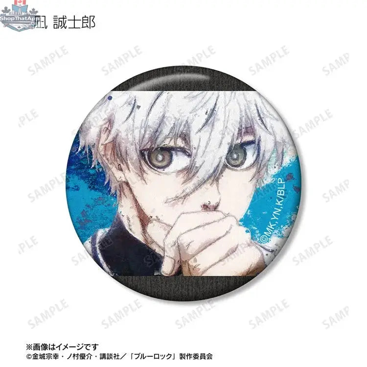 Blue Lock anime badge by Doki Doki Land featuring a blue grunge design on a canvas tin collectible badge.