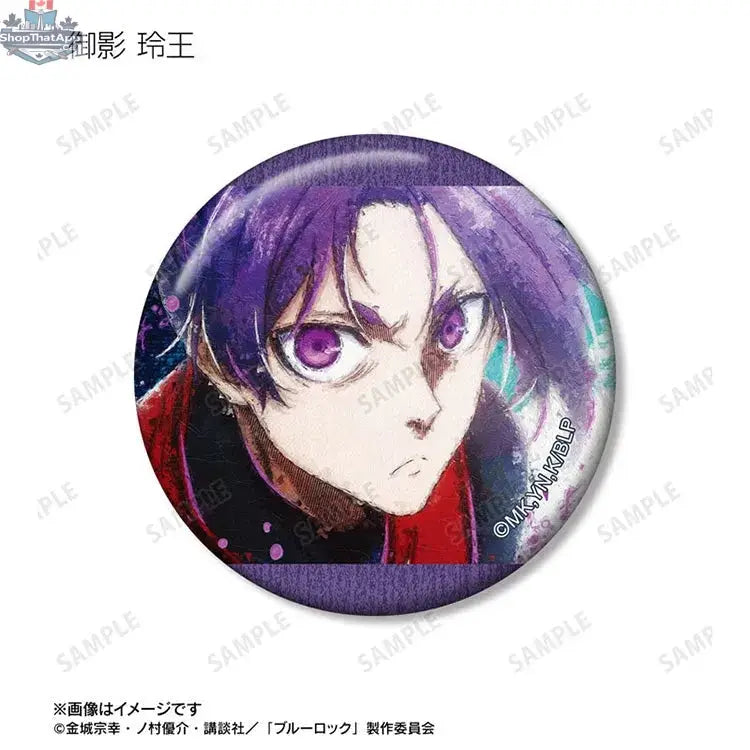 Blue Lock anime badge featuring trading grunge design on a canvas tin badge, collectible from Doki Doki Land.