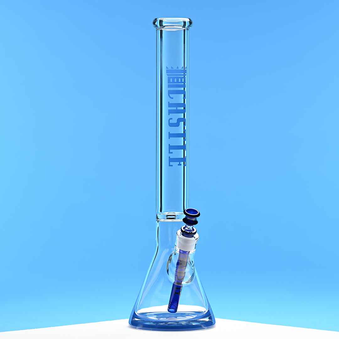 18" 9mm Thick Glass Beaker Bong with Colored Logo