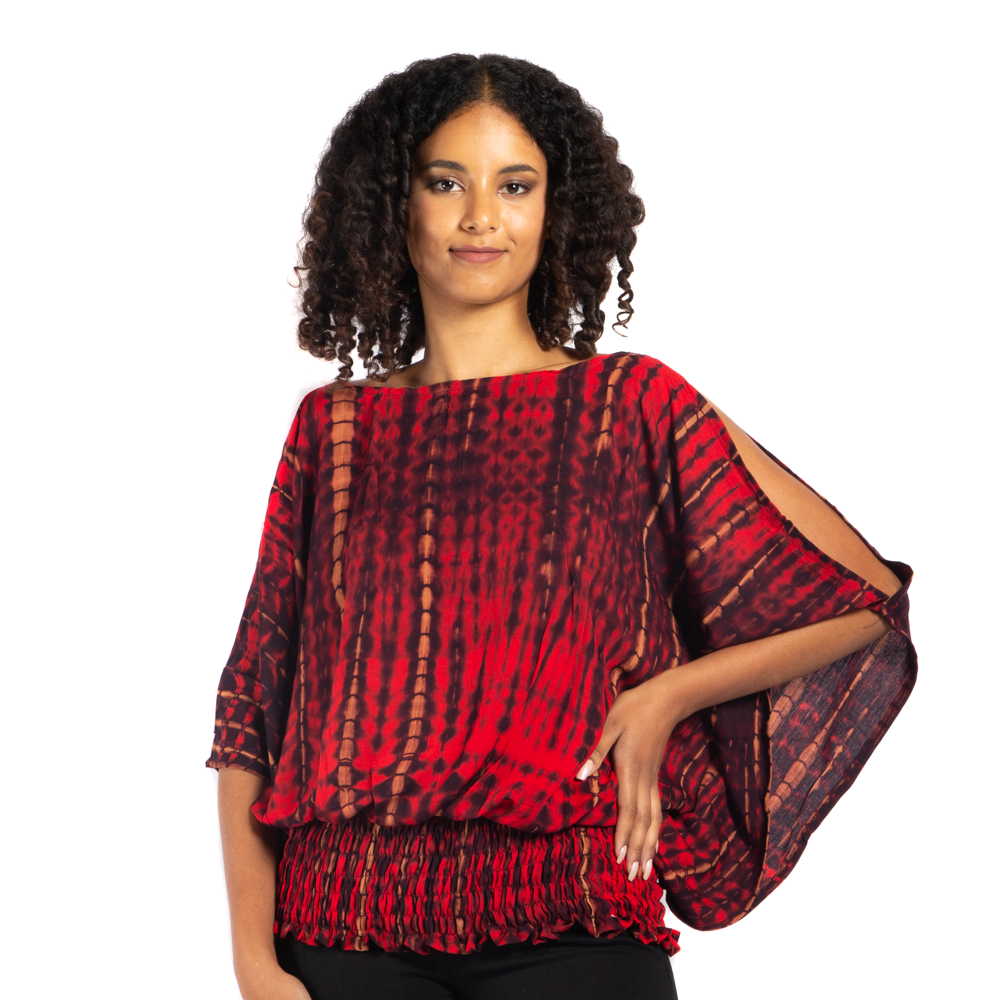 Split Shoulder Tie-Dye Top with Bone Motif - Shopthatapp.ca