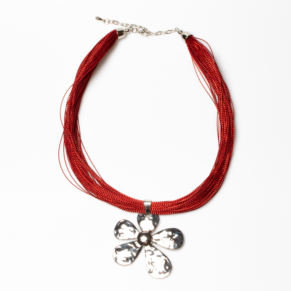 Beaten Flower Necklace On Multi Thread - Shopthatapp.ca
