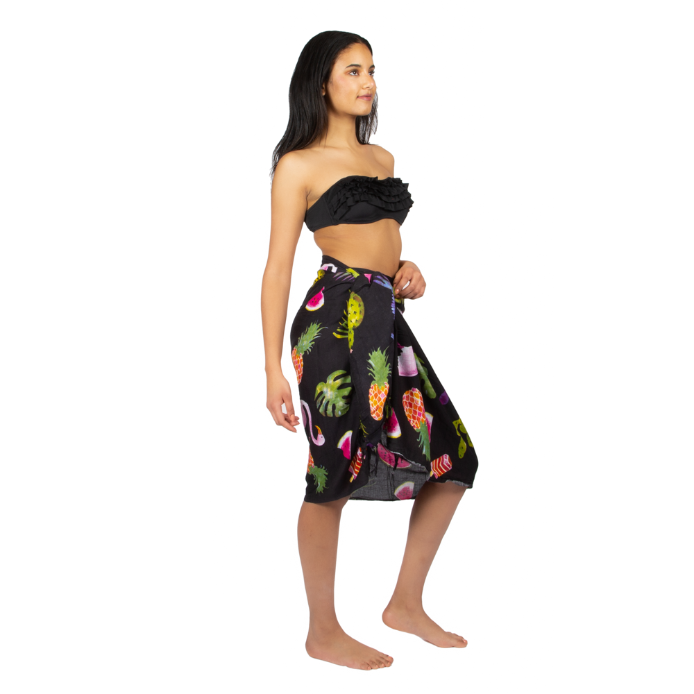 Flamingo Print Sarong - Black Fruit Design - Shopthatapp.ca