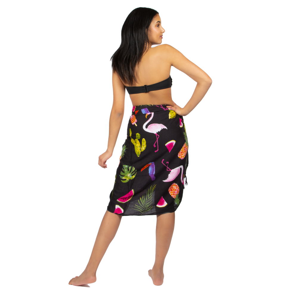 Flamingo Print Sarong - Black Fruit Design - Shopthatapp.ca