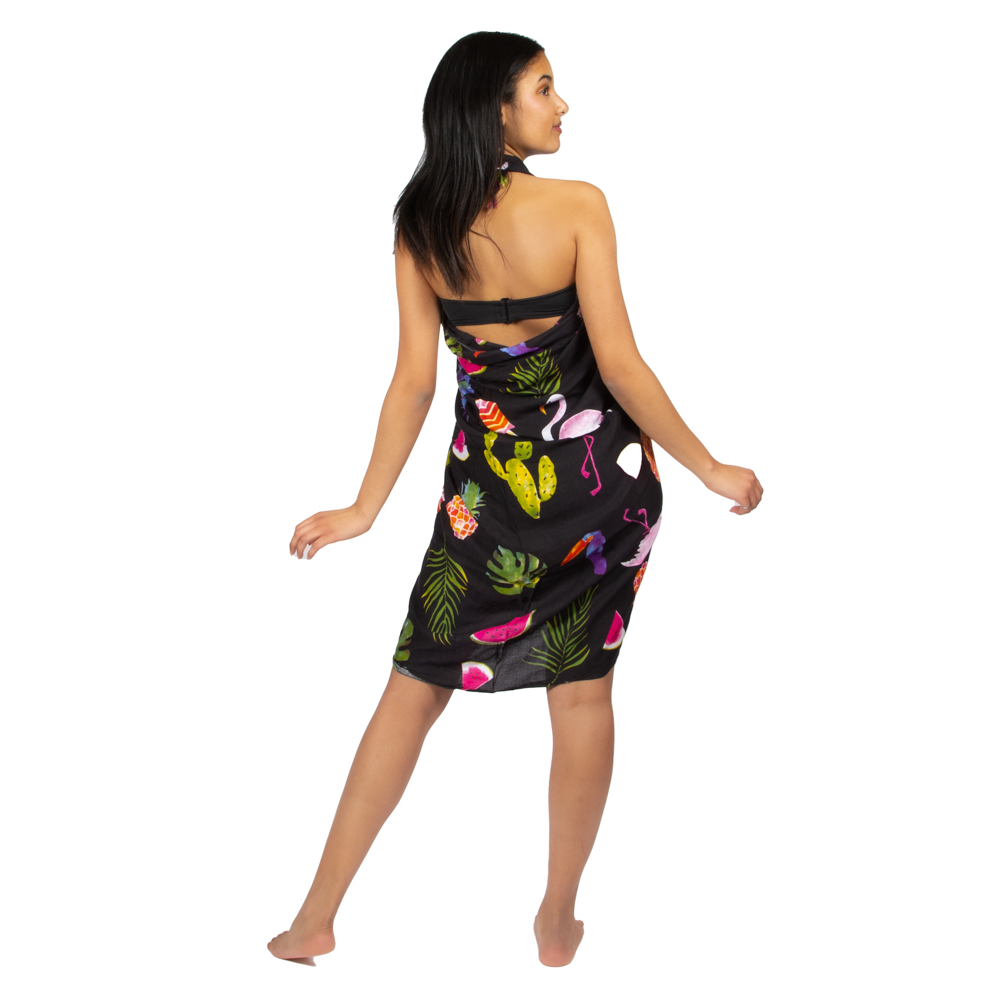Flamingo Print Sarong - Black Fruit Design - Shopthatapp.ca